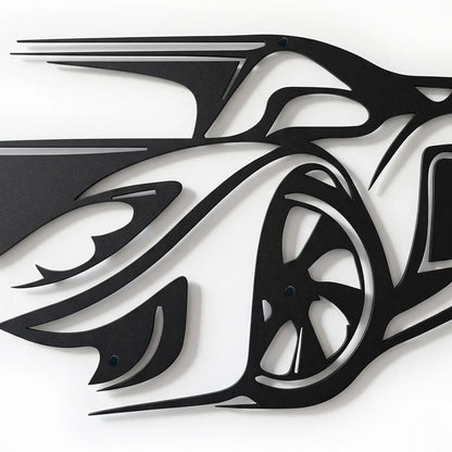 sports car metal art closeup
