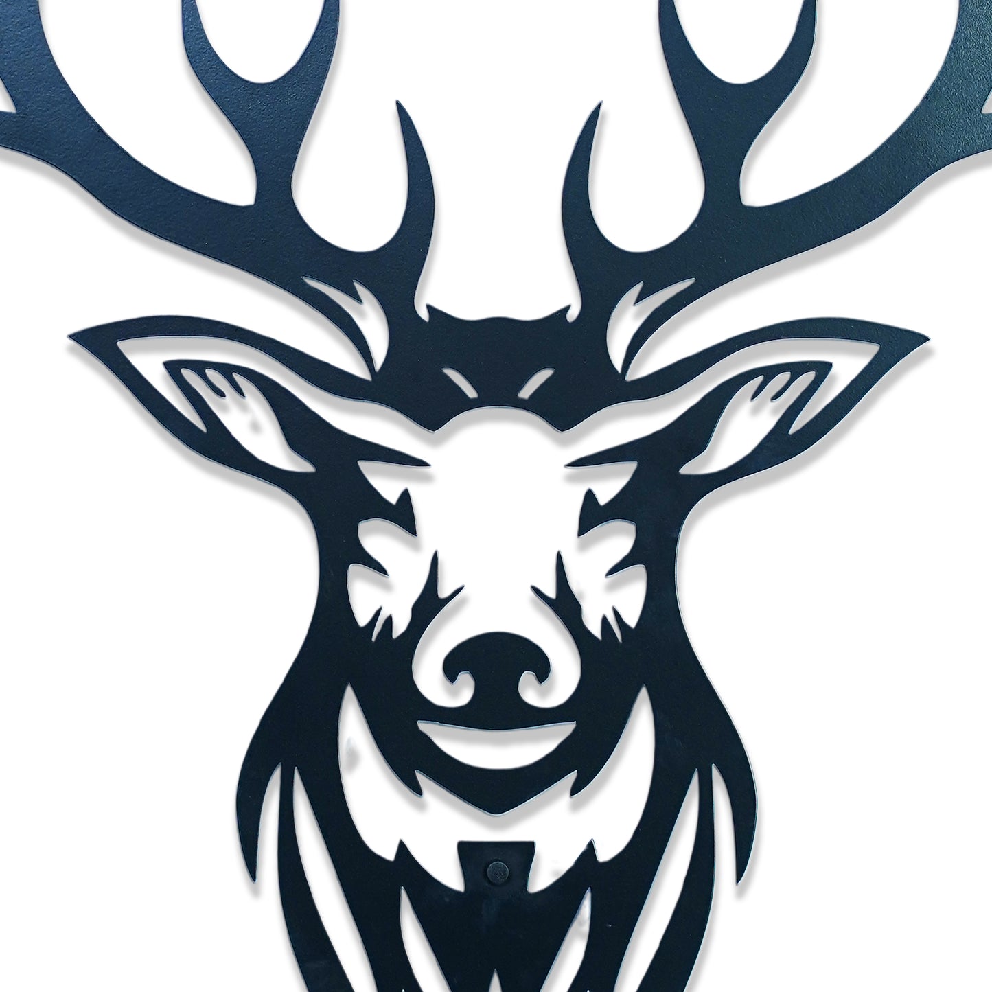 Black silhouette of a deer head with large antlers on a white background